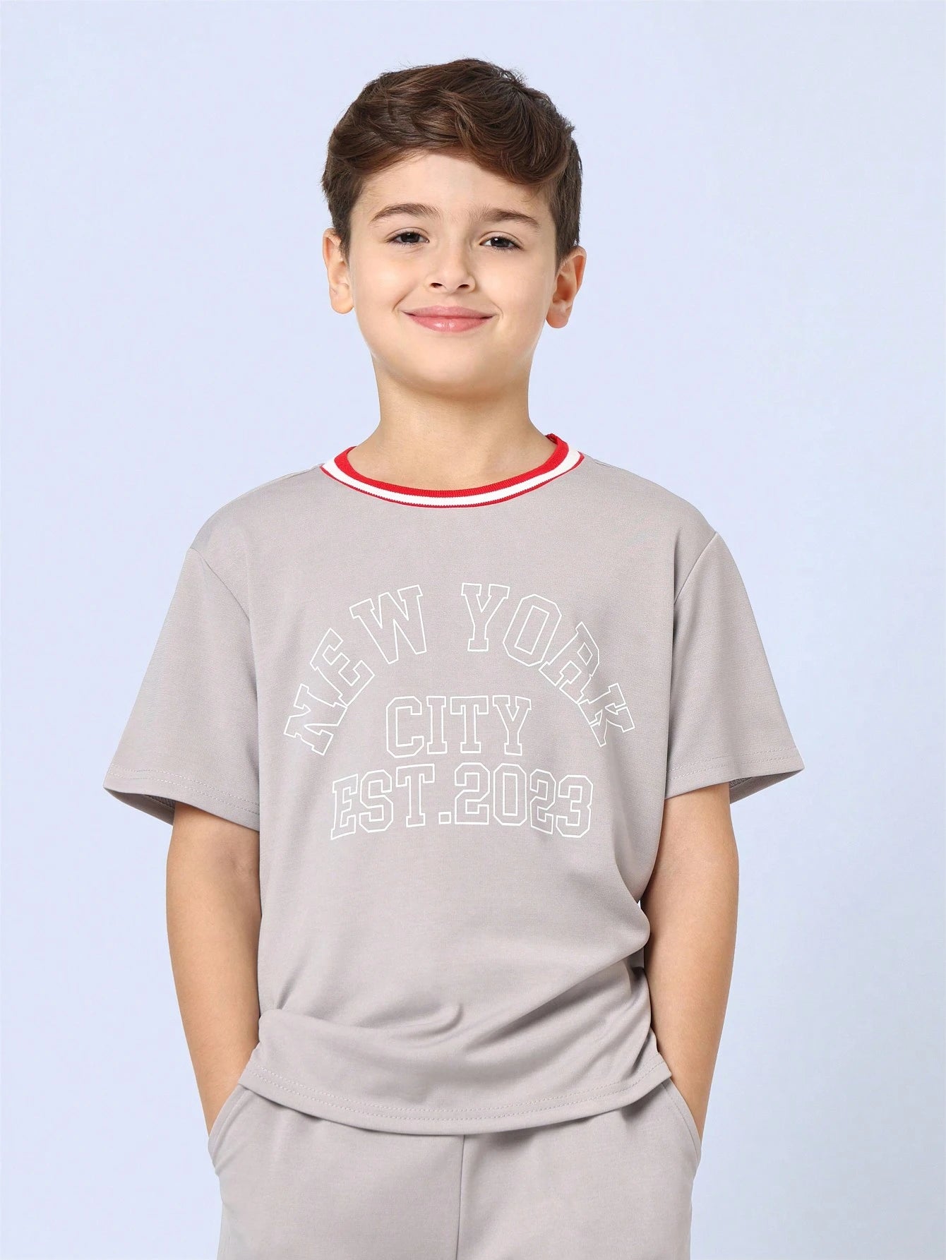 Tween Boys Comfy Regular Fit Fit Short Sleeve Tee And Short With Stripe Rib