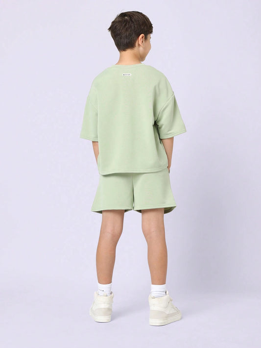 Tween Boys Comfy Oversized Fit Elbow Sleeve Tee And Short With Graphic Print