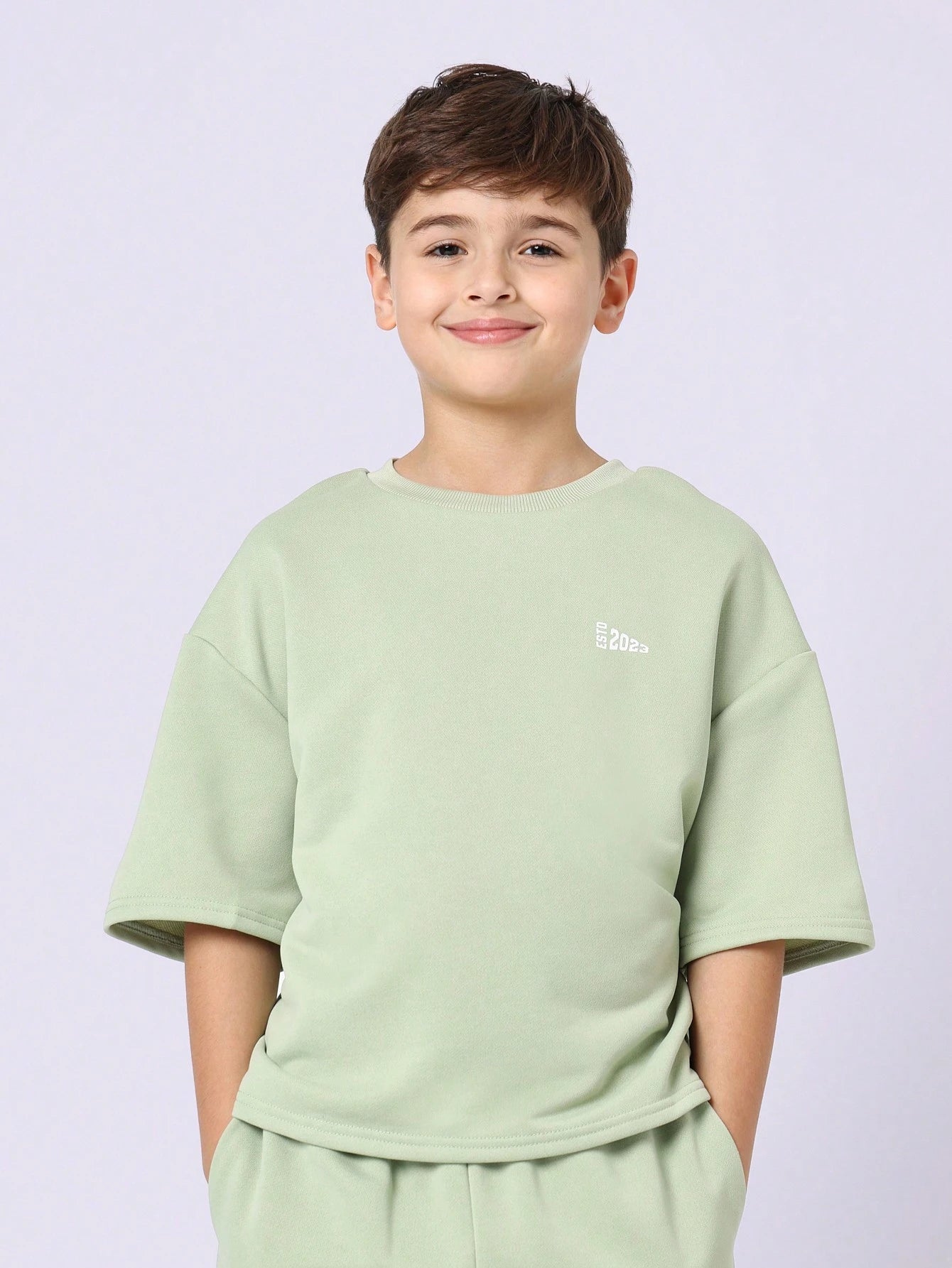 Tween Boys Comfy Oversized Fit Elbow Sleeve Tee And Short With Graphic Print