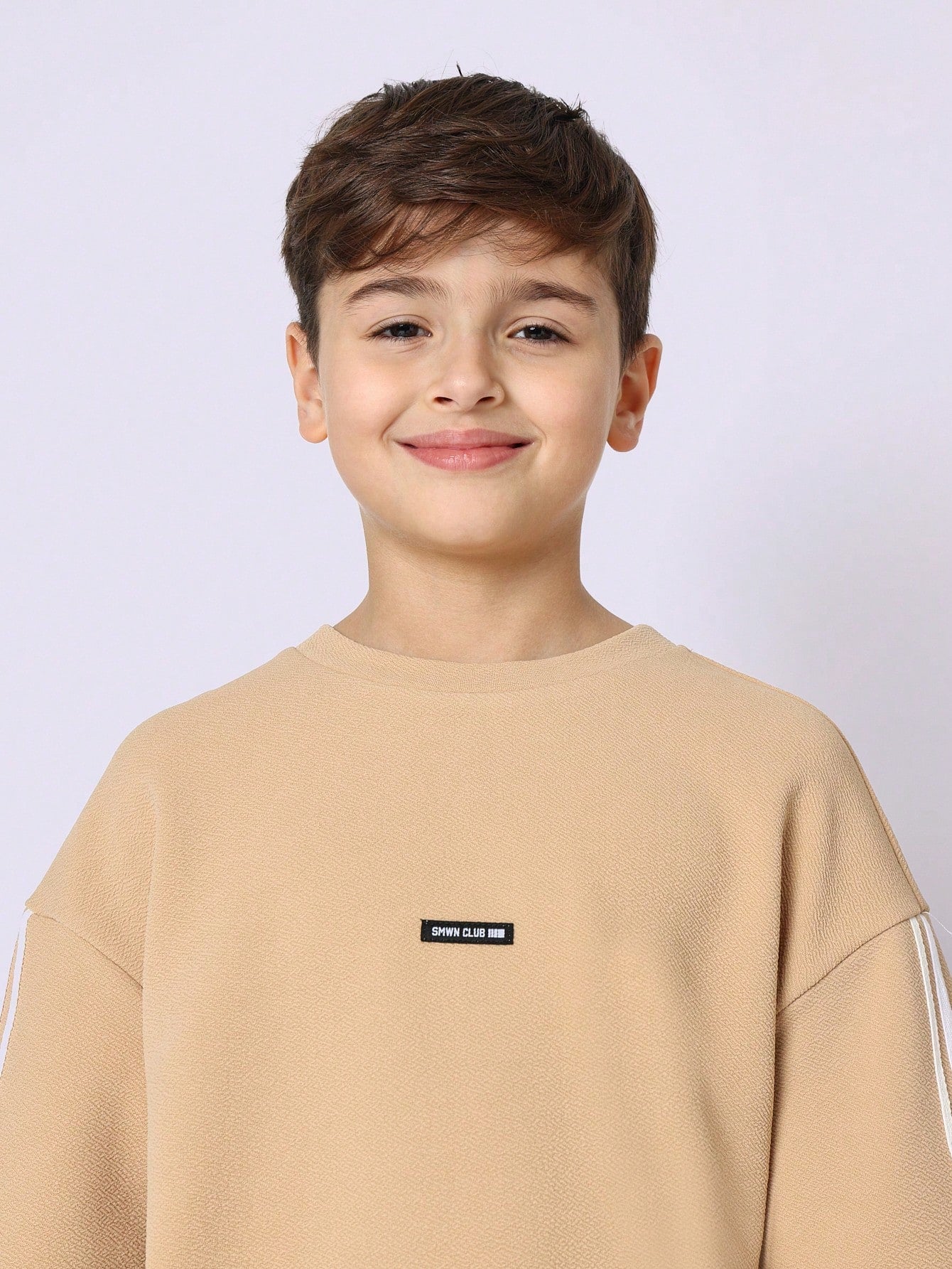 Tween Boys Comfy Oversized Fit Textured Elbow Sleeve Tee And Short With Tape