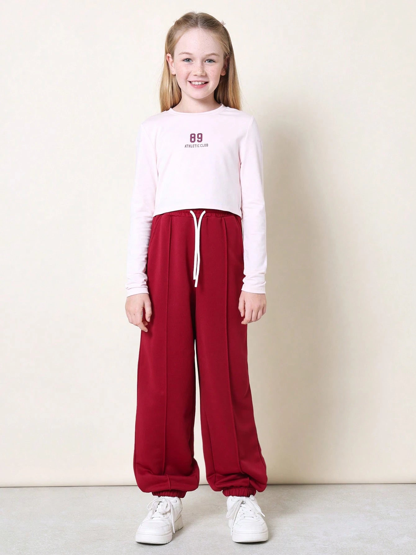 Tween Girls Everyday Play Long Sleeve Baby Tee With Graphic Print And Jogger Burgundy