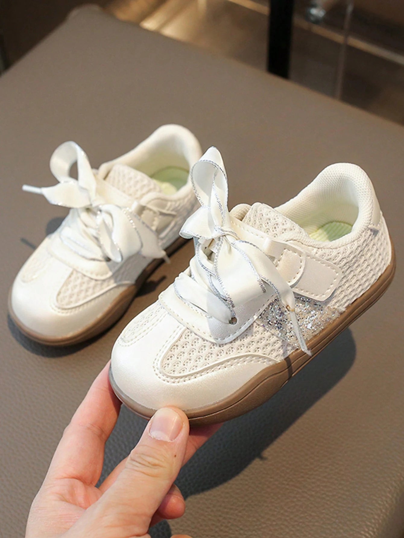 1 Pair Fashion Casual Mesh Sequin Ribbon Girls Children Sports Shoes