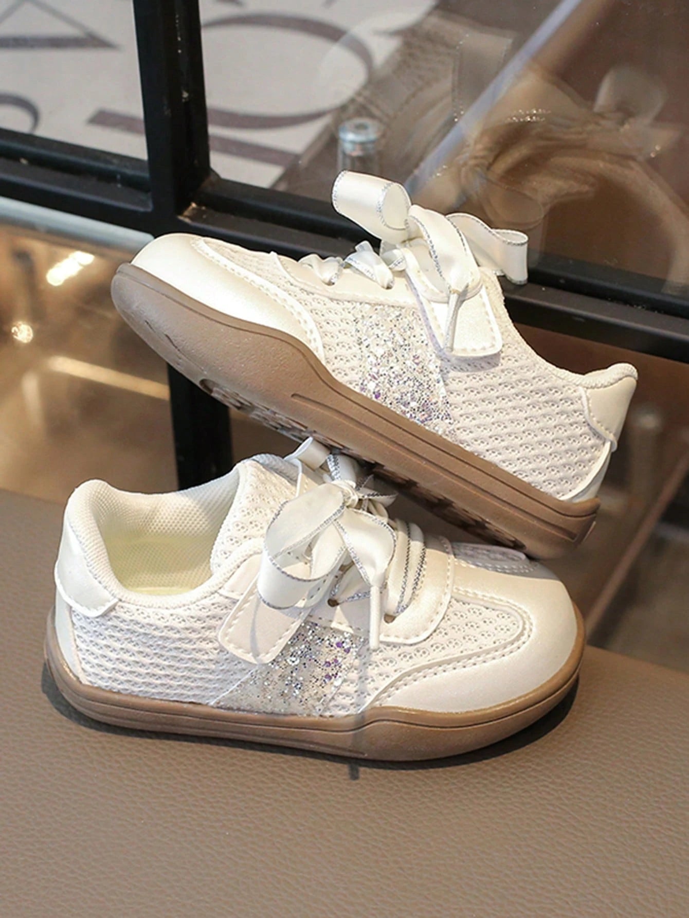 1 Pair Fashion Casual Mesh Sequin Ribbon Girls Children Sports Shoes