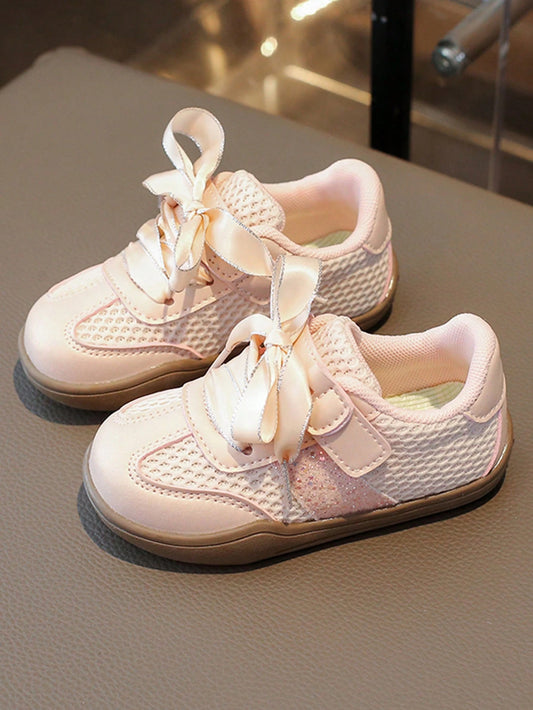 1 Pair Fashion Casual Mesh Sequin Ribbon Girls Children Sports Shoes Pink