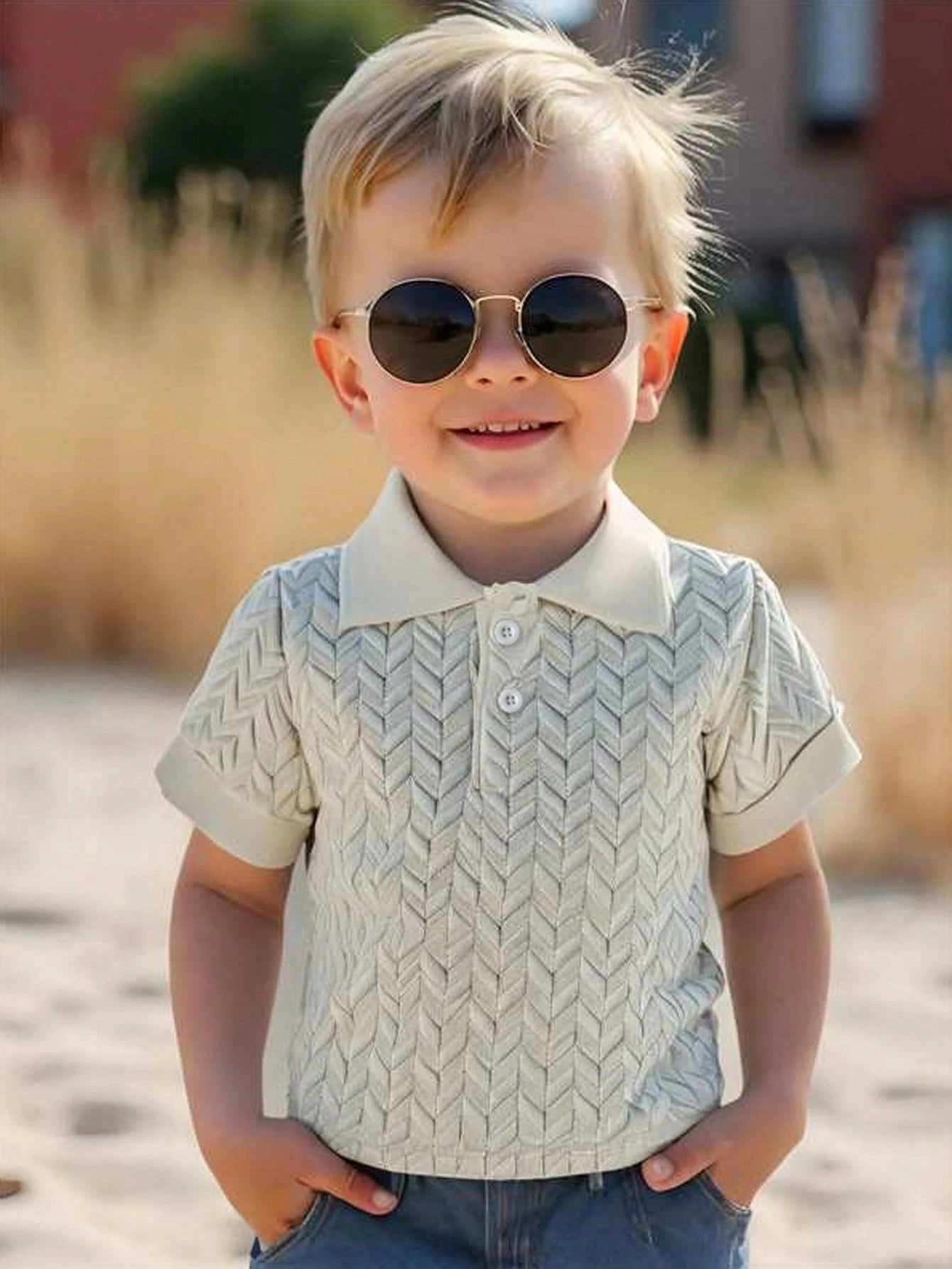 Toddler Boys Geometric Pattern Collar Buttoned Polo Shirt