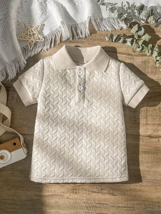 Toddler Boys Geometric Pattern Collar Buttoned Polo Shirt Apricot