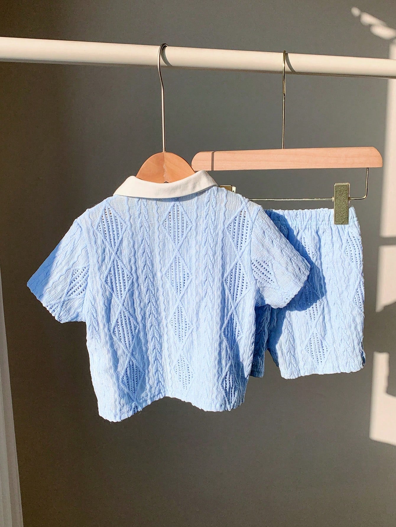 Casual Preppy Vacation Cute 2 In 1 Color Blocking Polo Collar Short Sleeve Top & Shorts Set