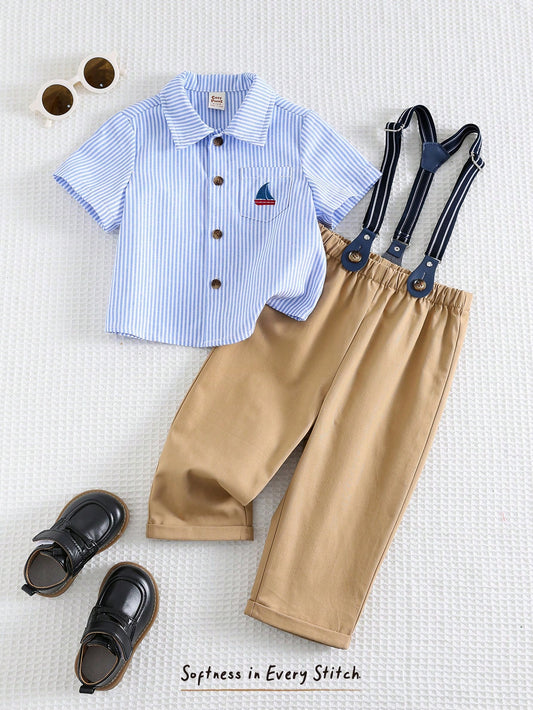 Mummy & Mee, Cozy Pixies 2pcs Infant/Baby Boy Set - Sailboat Print Colorful Striped Collared Long Sleeve Cardigan