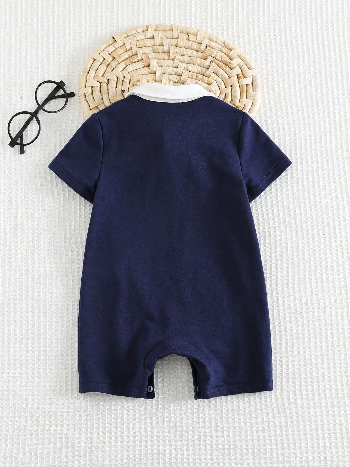 Cozy Pixies Baby Boy Cartoon Dinosaur Pattern Knitted Soft Contrast Color Lapel Short Sleeve Romper