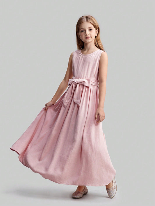 Tween Girls' Casual Butterfly Decor Pullover Dress Pink