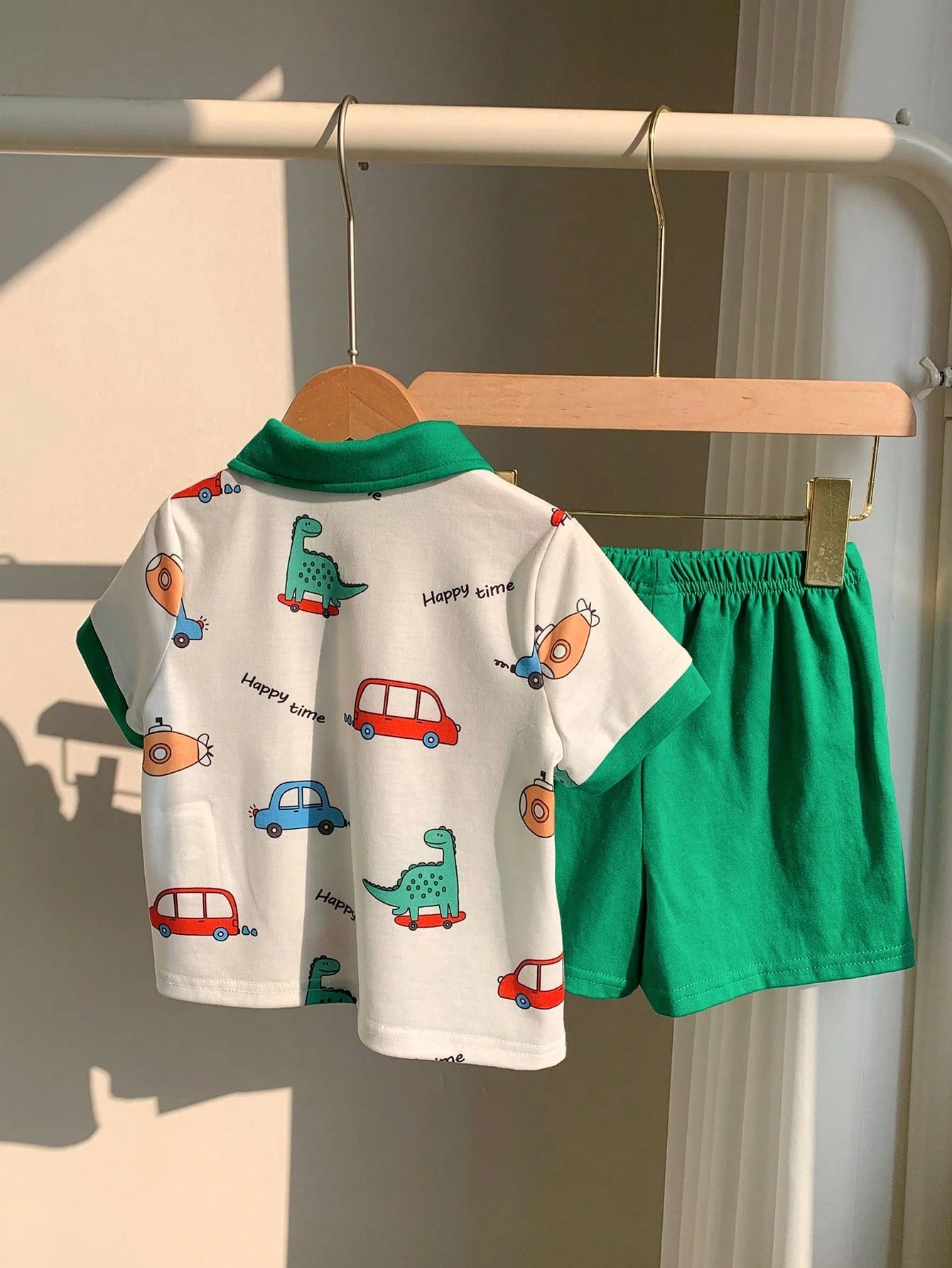 2pcs Set Casual Cute Graphic Drop Shoulder Loose Knit Polo Shirt Top And Knit Shorts