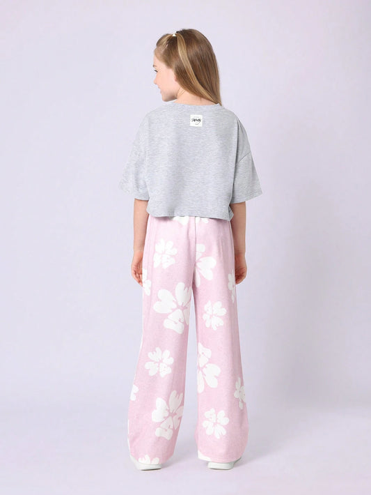 Tween Girls Everyday Play Crop Tee And Sweatpants With Flock Print
