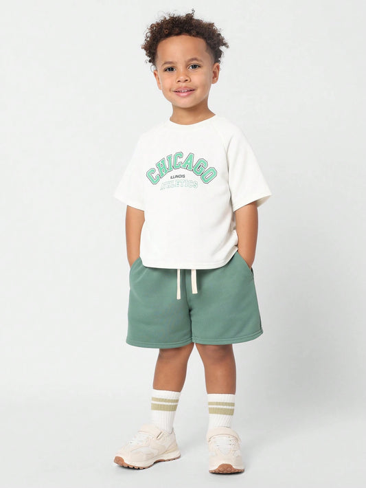 Young Boys Comfy Boxy Fit Raglan Short Sleeve T-Shirt And Contrast Short Multicolor
