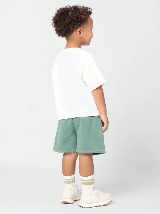 Young Boys Comfy Boxy Fit Raglan Short Sleeve T-Shirt And Contrast Short