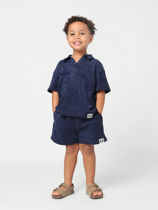 Young Girls Comfy Regular Fit Towelling Short Sleeve Polo Shirt And Short Royal Blue