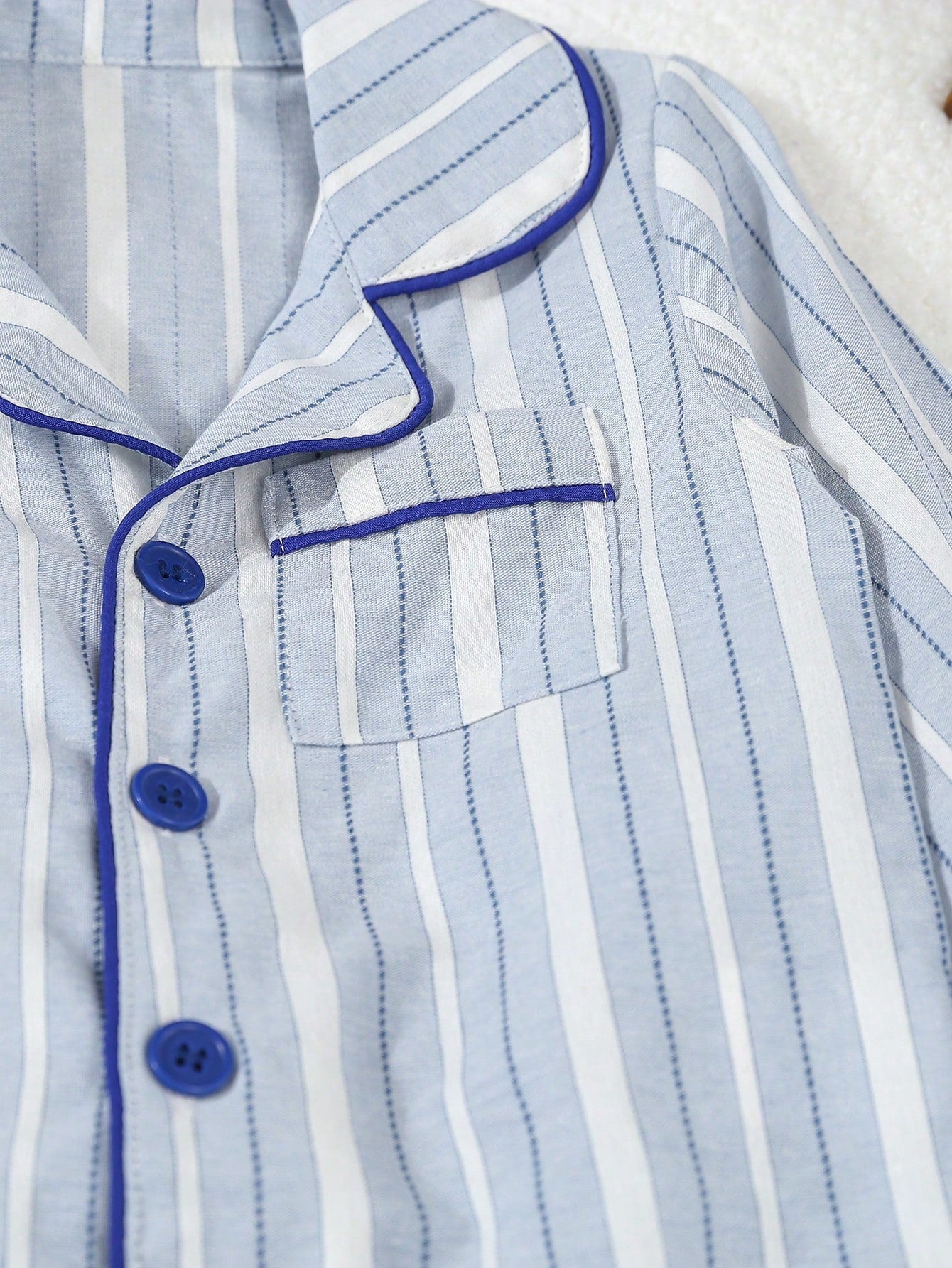 2pcs Boys' Simple Classic Blue Stripe Cardigan & Pants