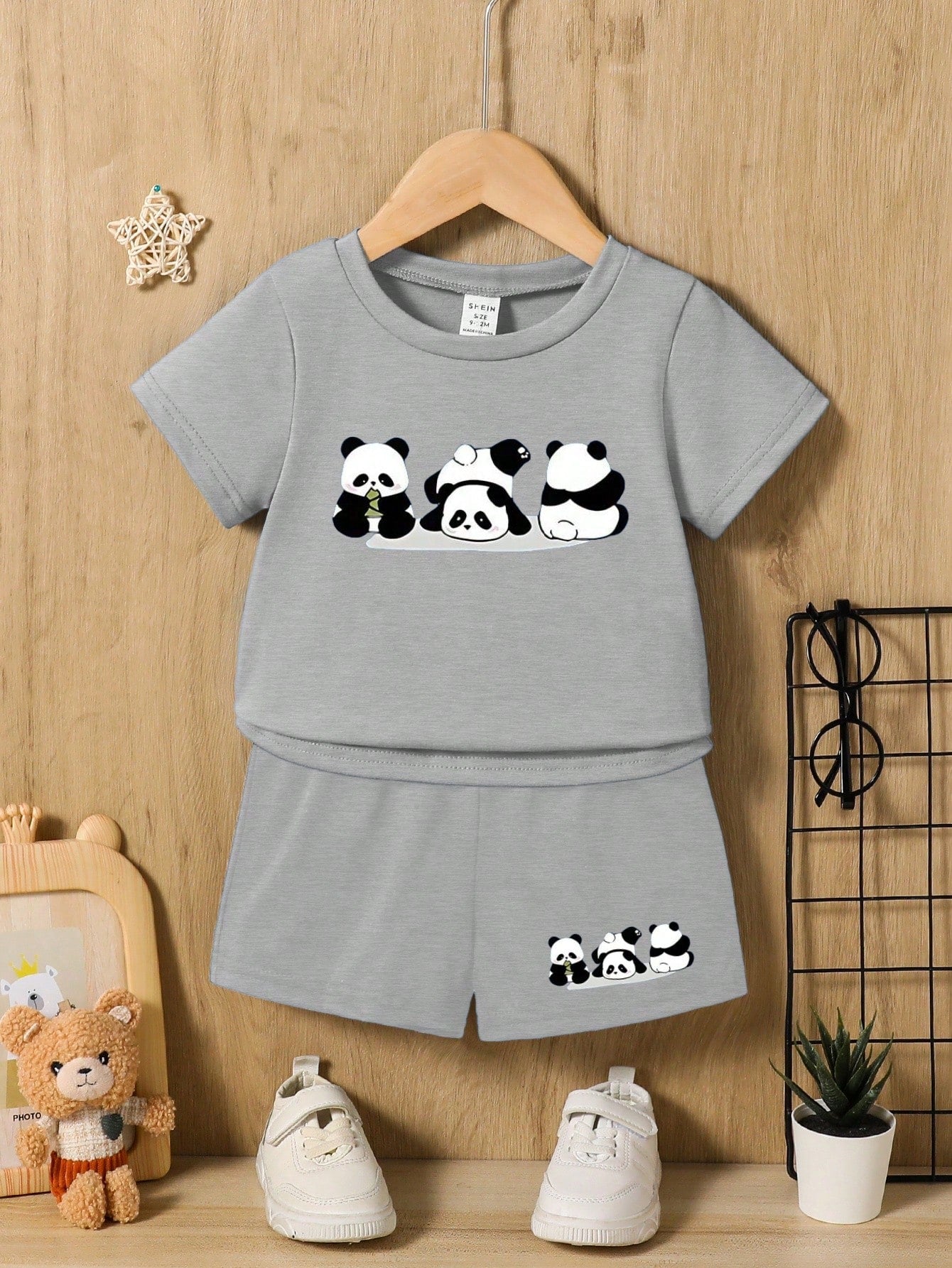 2pcs Baby Boy Casual And Sporty Outfits With Cute Panda Print Grey 2
