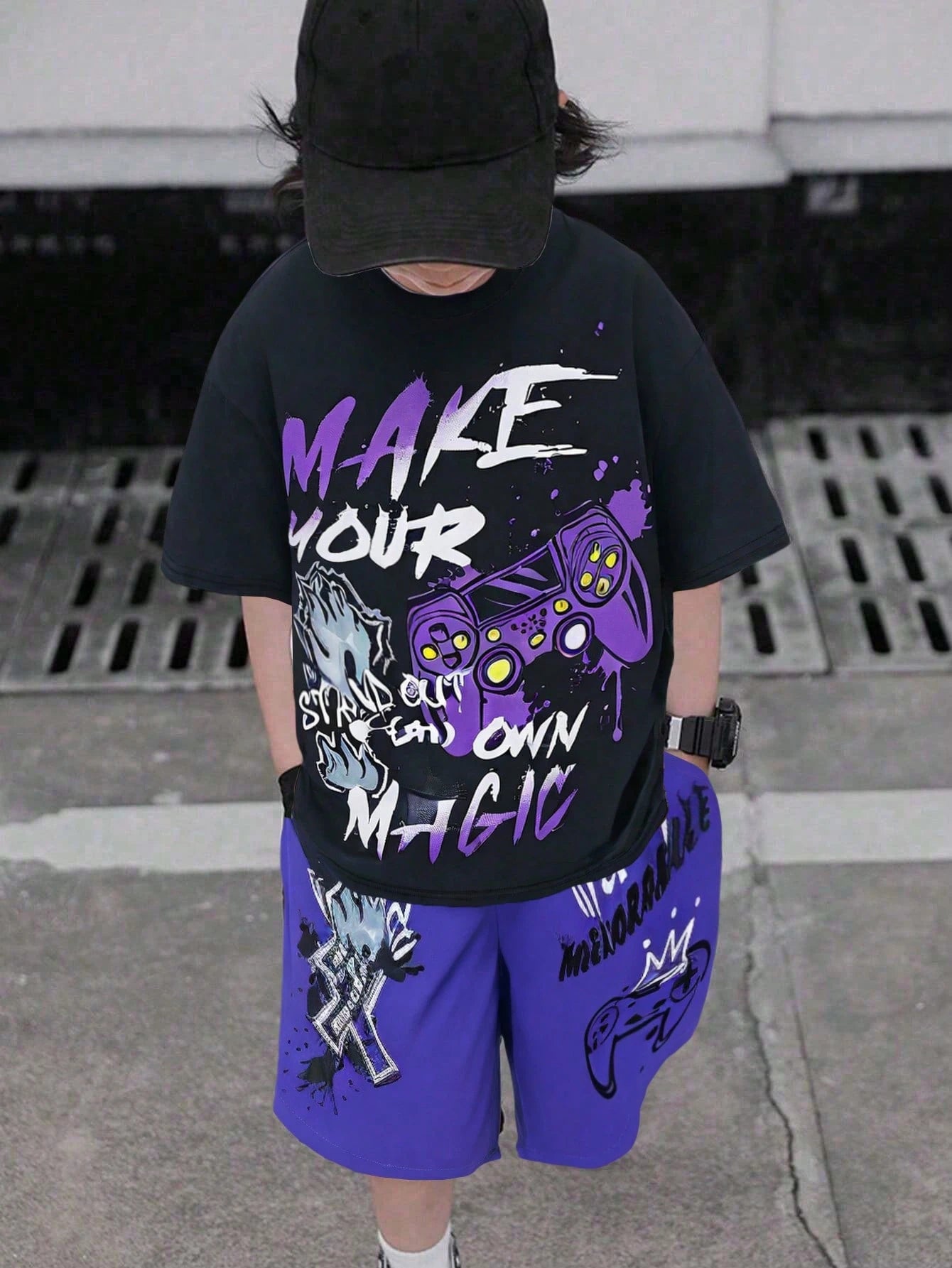 Tween Boy Loose Fit Short Sleeve T-Shirt And Shorts Set Black
