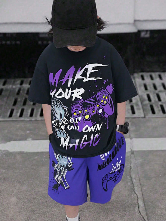 Tween Boy Loose Fit Short Sleeve T-Shirt And Shorts Set Black