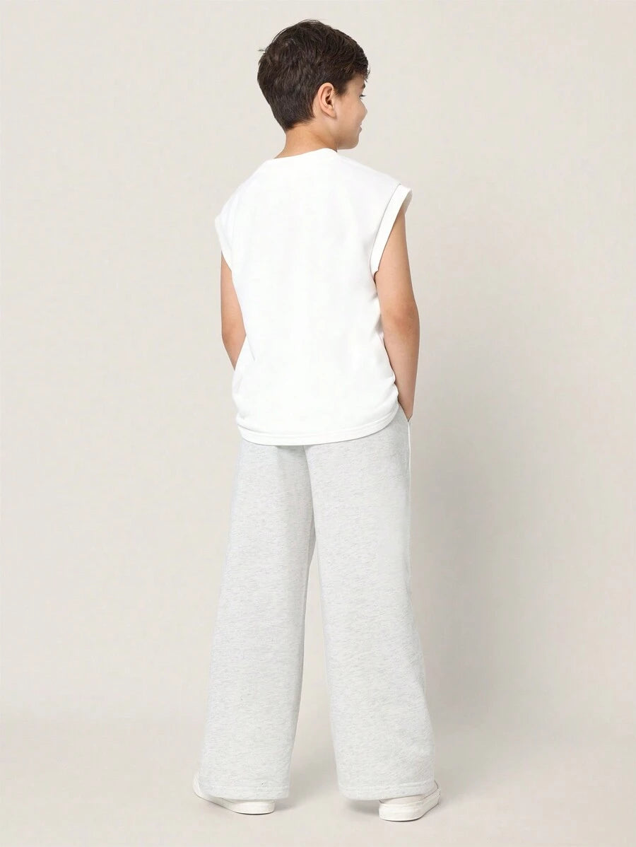 Tween Boys Comfy Regular Fit Tank Top And Contrast Straight Fit Sweatpants