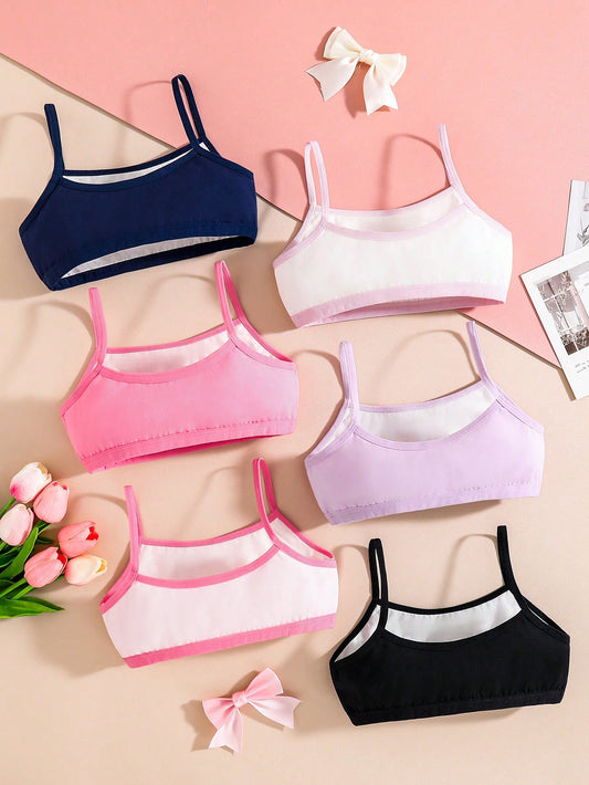 6pcs Set Valentine's Day Girls Minimalist Heart & Bow Print Cotton Camisole