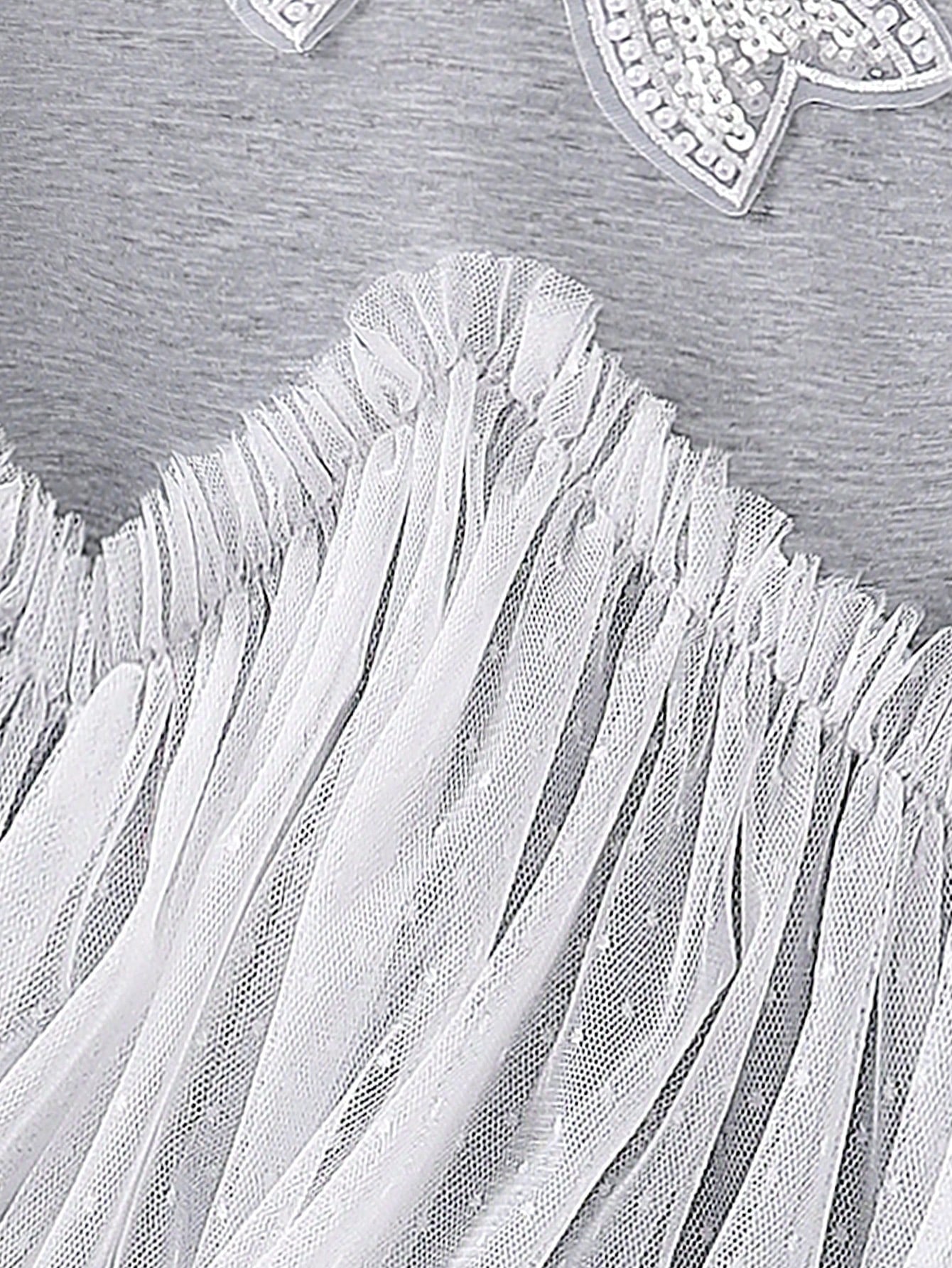 Cute White Bow Decor, Gray Sleeveless Round Neck White Hem Mesh Comfortable & Fashionable Dress