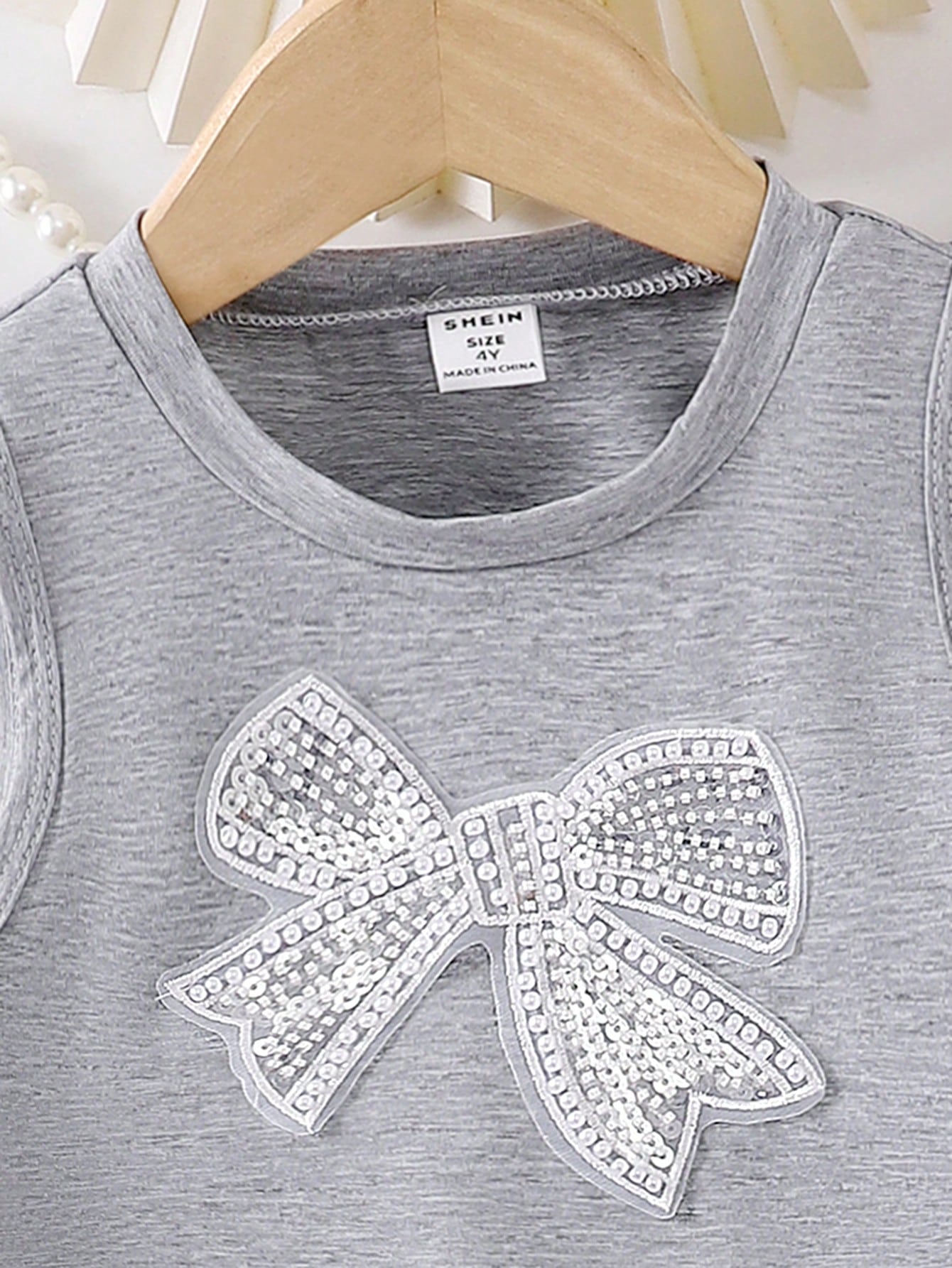 Cute White Bow Decor, Gray Sleeveless Round Neck White Hem Mesh Comfortable & Fashionable Dress