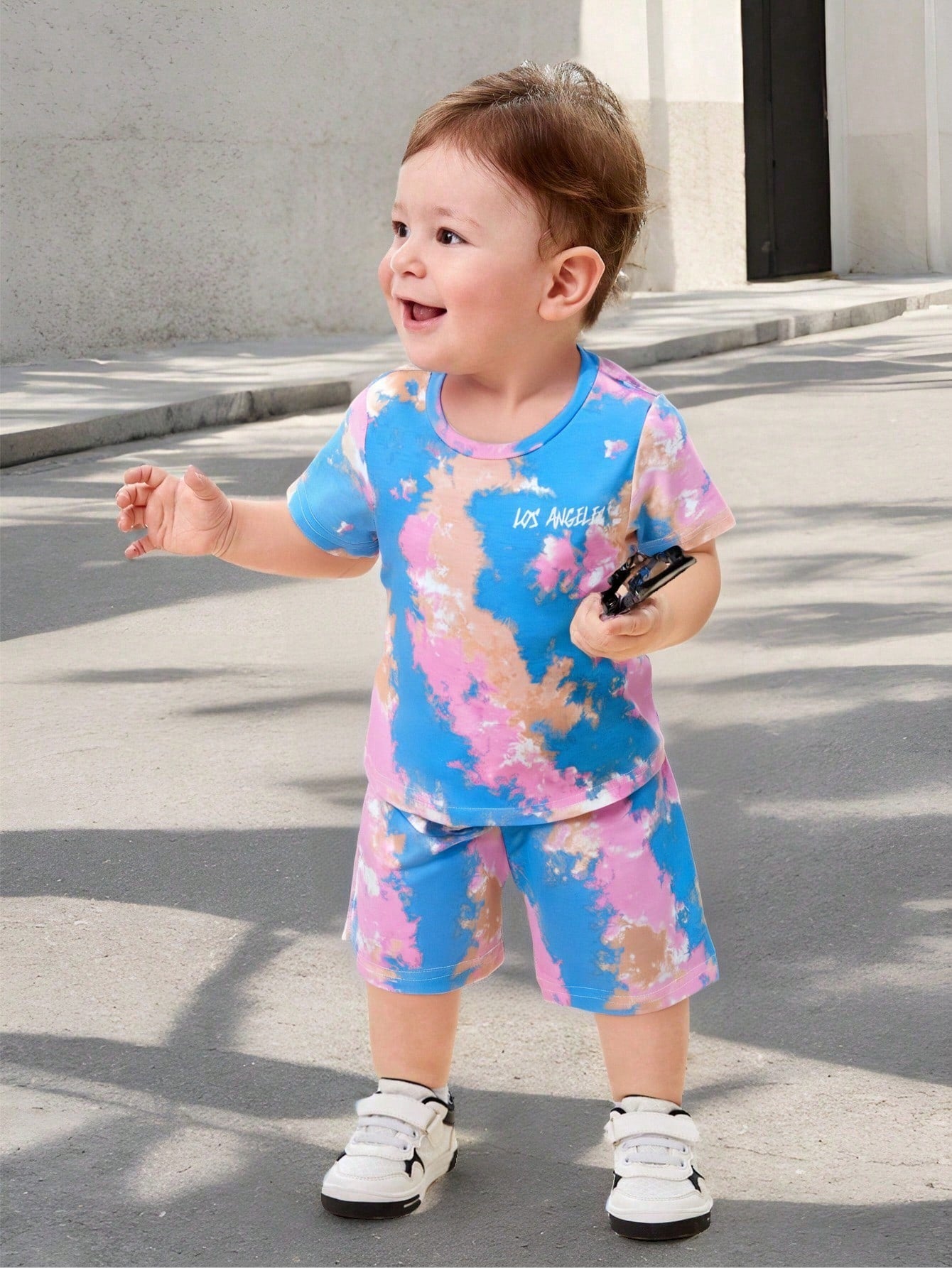 Baby Boy Casual Tie Dye Printed Short Sleeve Top And Elastic Waist Shorts Set Multicolor 2