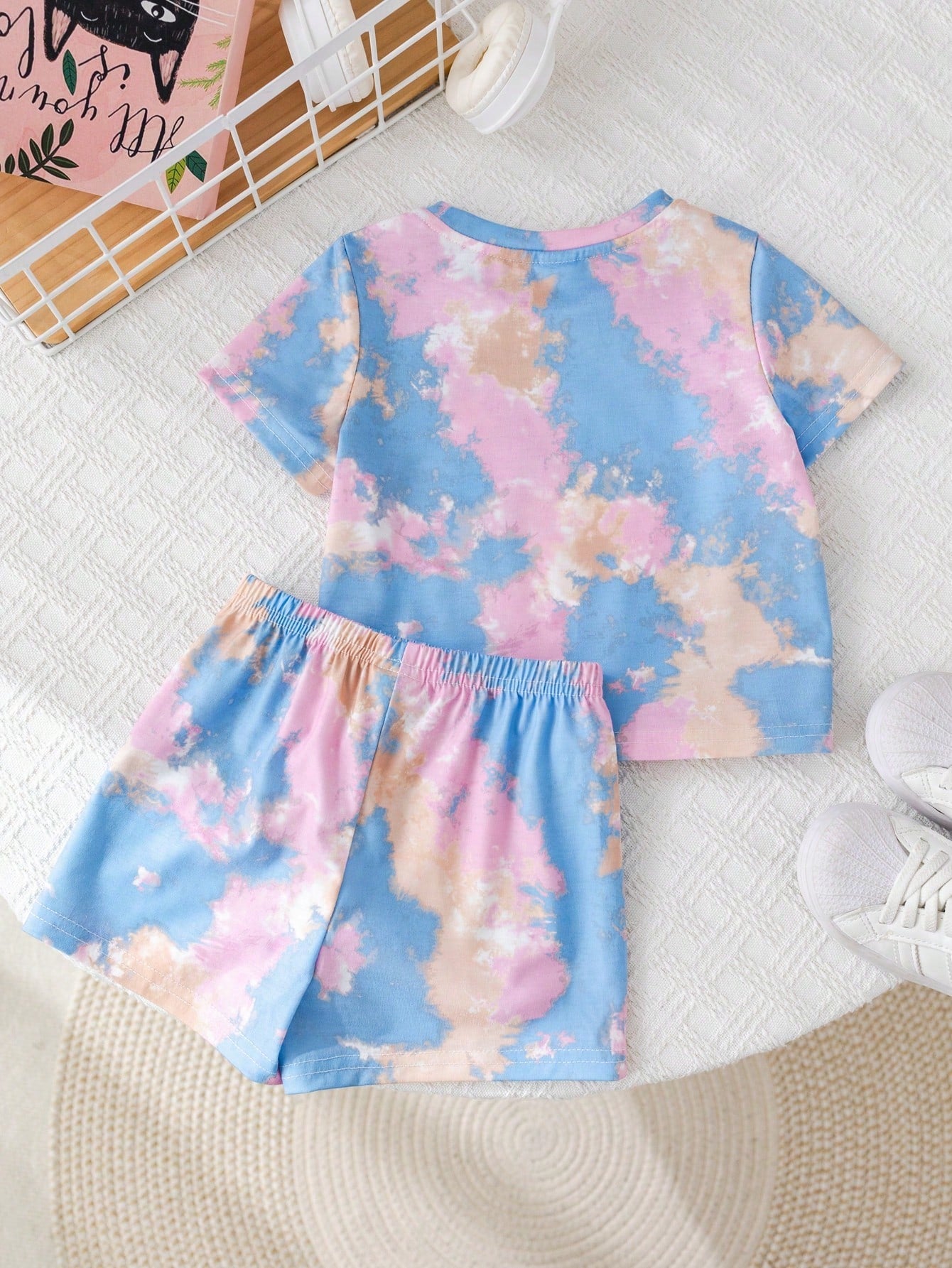 Baby Boy Casual Tie Dye Printed Short Sleeve Top And Elastic Waist Shorts Set