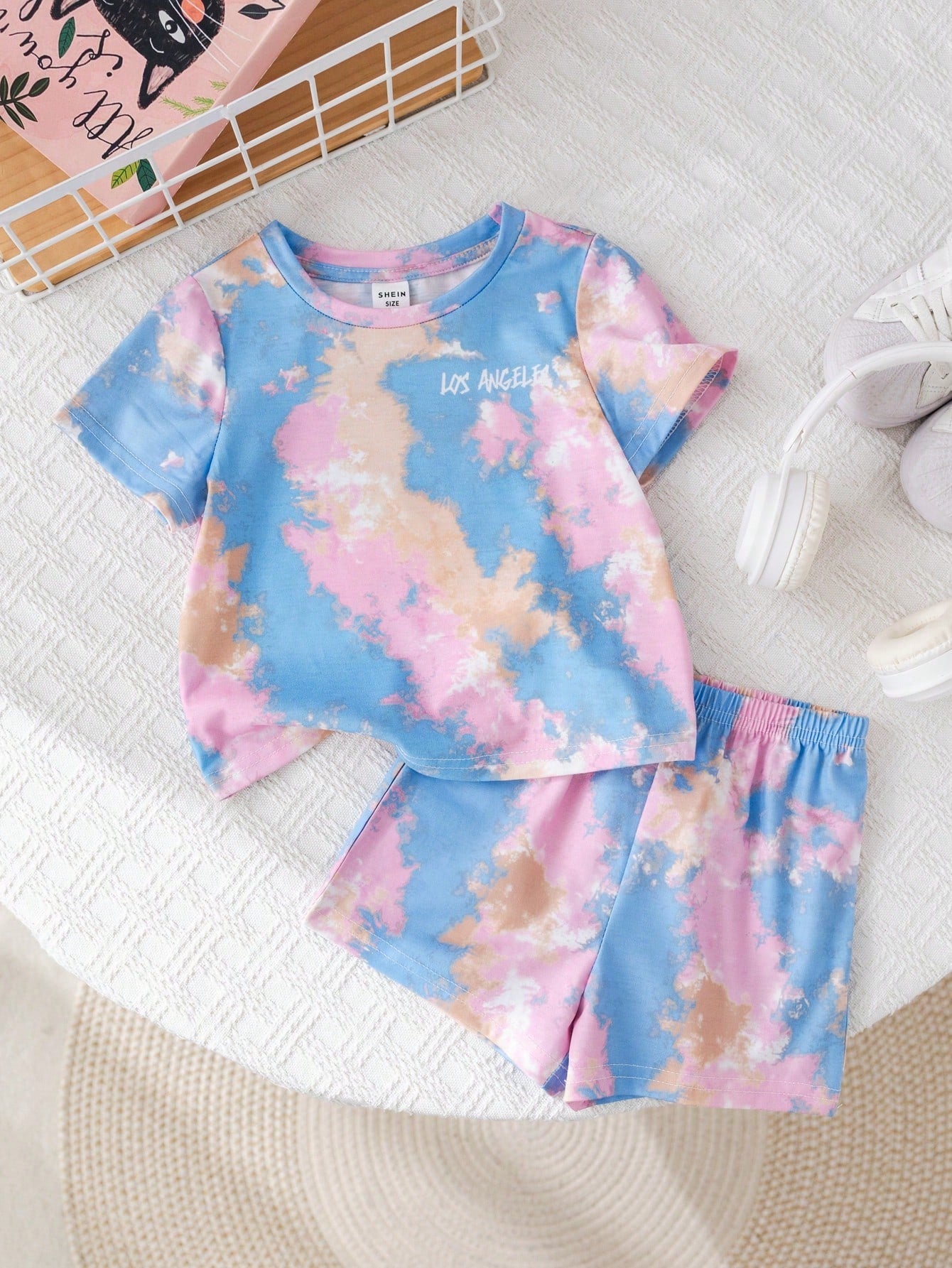 Baby Boy Casual Tie Dye Printed Short Sleeve Top And Elastic Waist Shorts Set