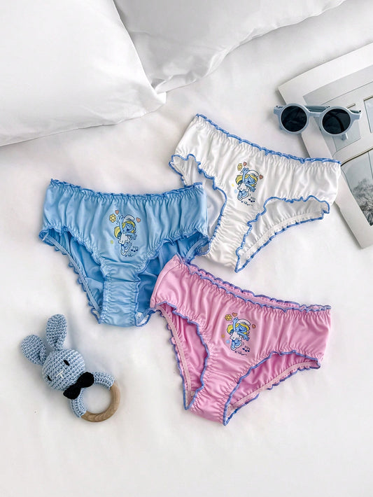 Tween Girl Cute Smurfette Smurfs Printed Lettuce Trim Panties Multicolor
