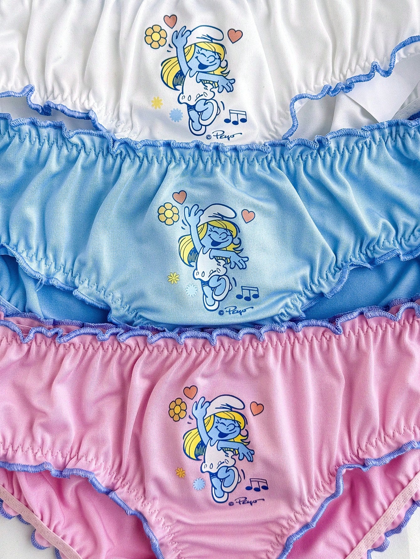 Tween Girl Cute Smurfette Smurfs Printed Lettuce Trim Panties
