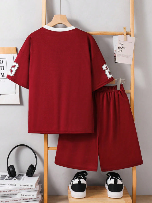 Tween Boys' Loose Fit Numeric Print Short Sleeve T-Shirt And Shorts Set