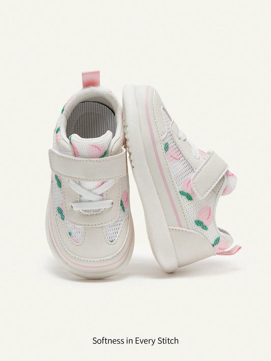 Fashionable & Versatile Casual Breathable Mesh Peach Decor Soft Bottom Sports Shoes