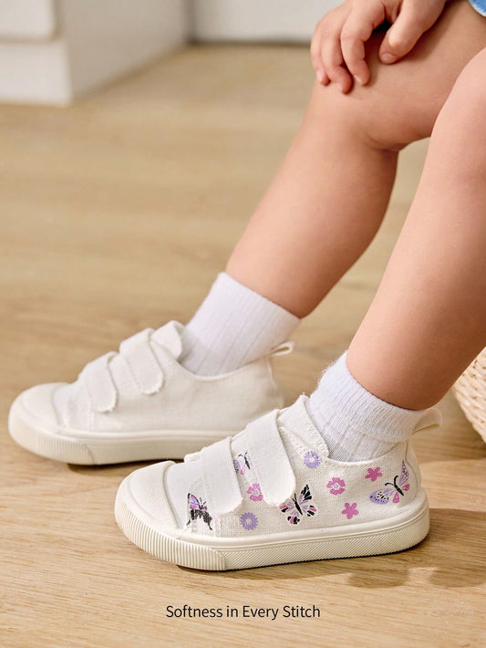 Cozy Pixies 1 Pair Girl Canvas Casual Flat Shoes With Butterfly Pattern Multicolor