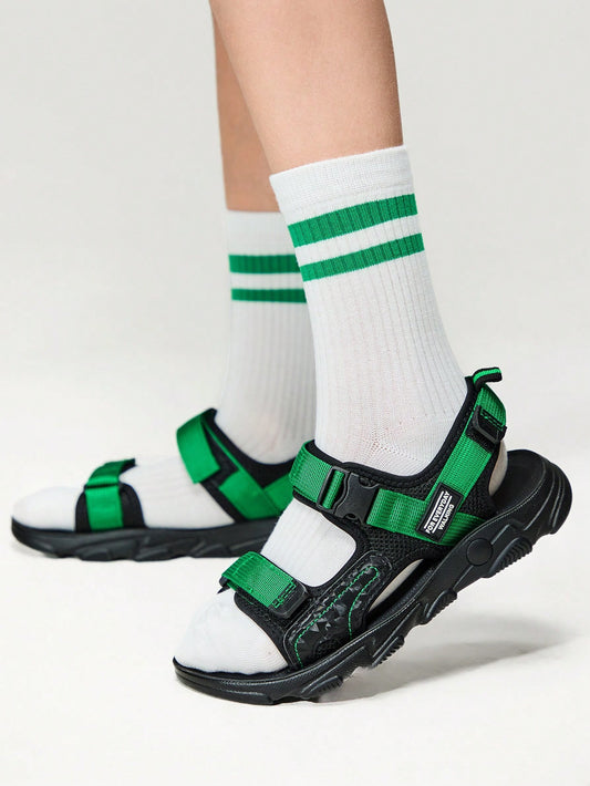 Color Blocking Fashion Versatile Thick Soft Sole Anti-Slip Durable Double Buckle Sandal
