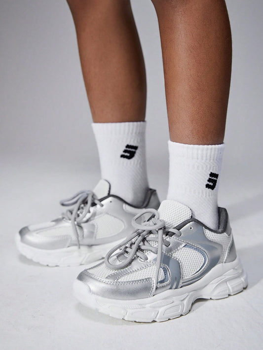 1 Pair Children's Silver Color Chunky Sneakers
