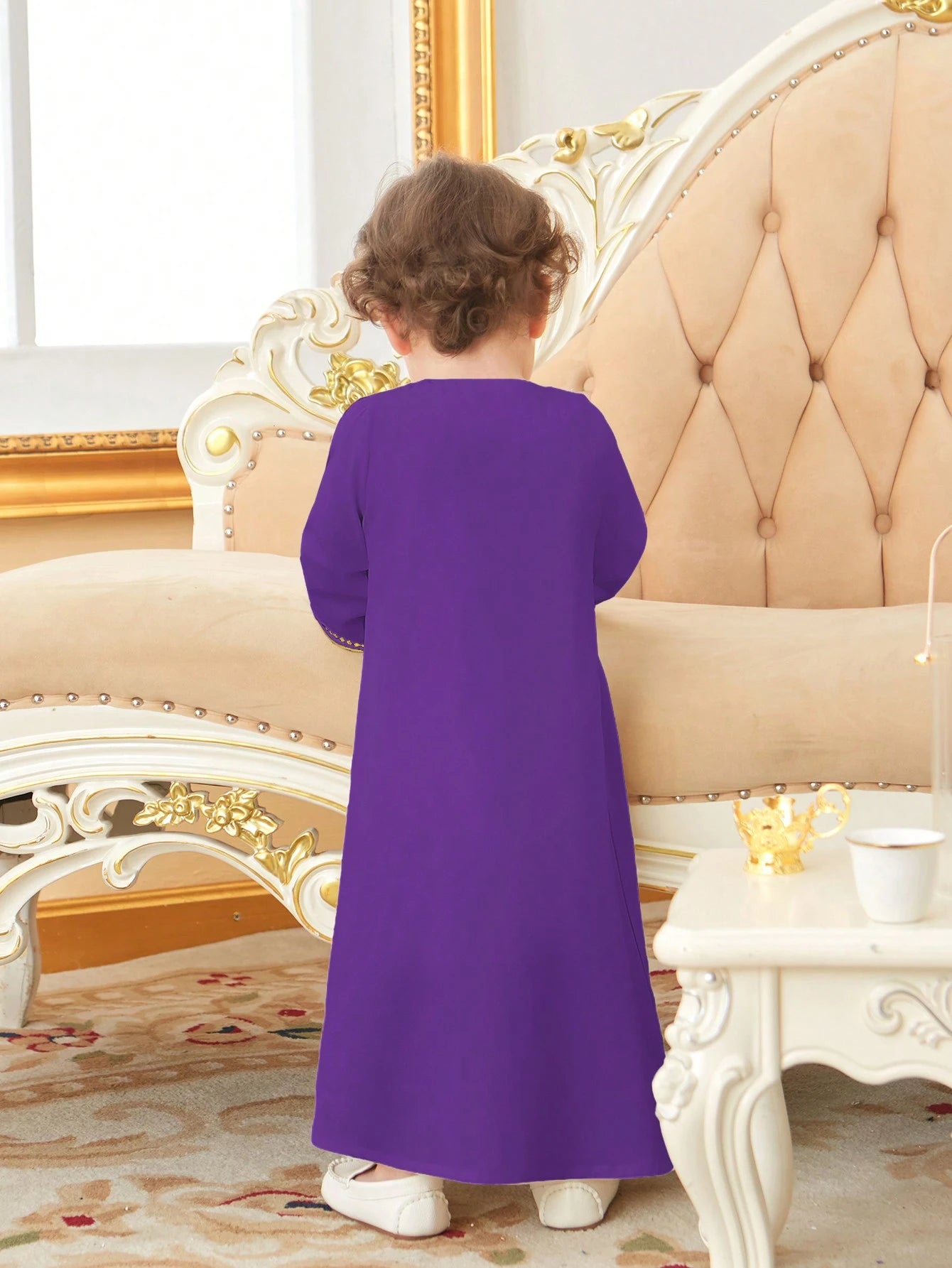Traditional Embroidered Open Front Long Robe For Baby Boys
