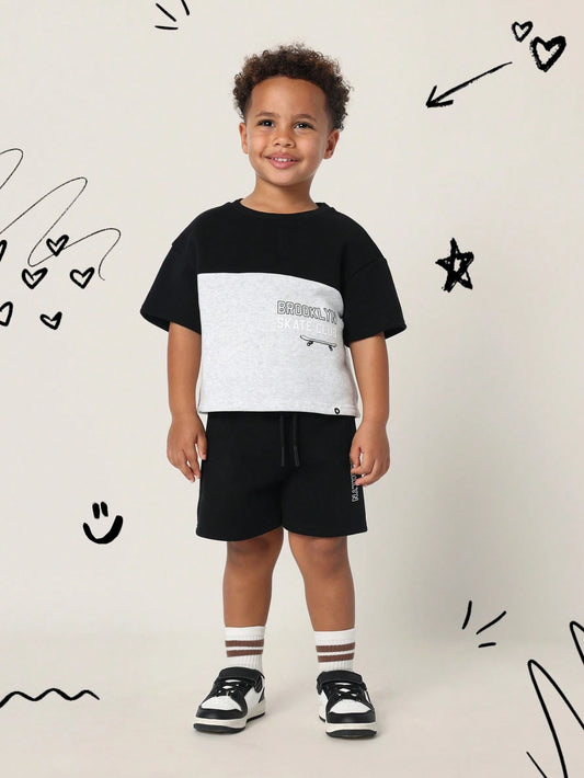 Young Boys Comfy Oversized Fit Colour Block Panel Short Sleeve T-Shirt And Short Multicolor