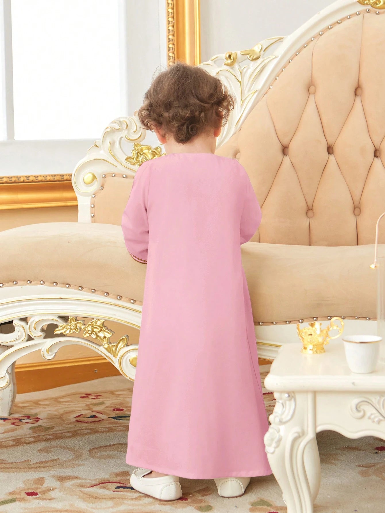 Traditional Embroidered Open Front Long Robe For Baby Boys