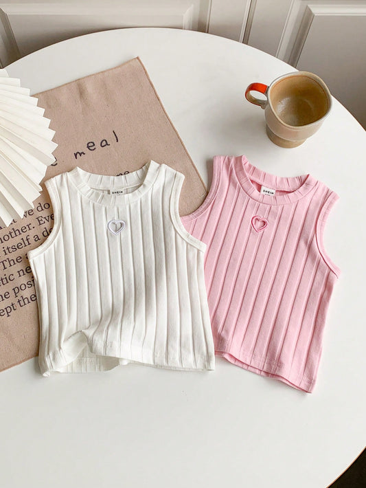 Mummy & Mee, Playful Pals 2pcs/Set Baby Girl 0-3Y Basic Hollow Heart Round Neck Sleeveless Shirt Top