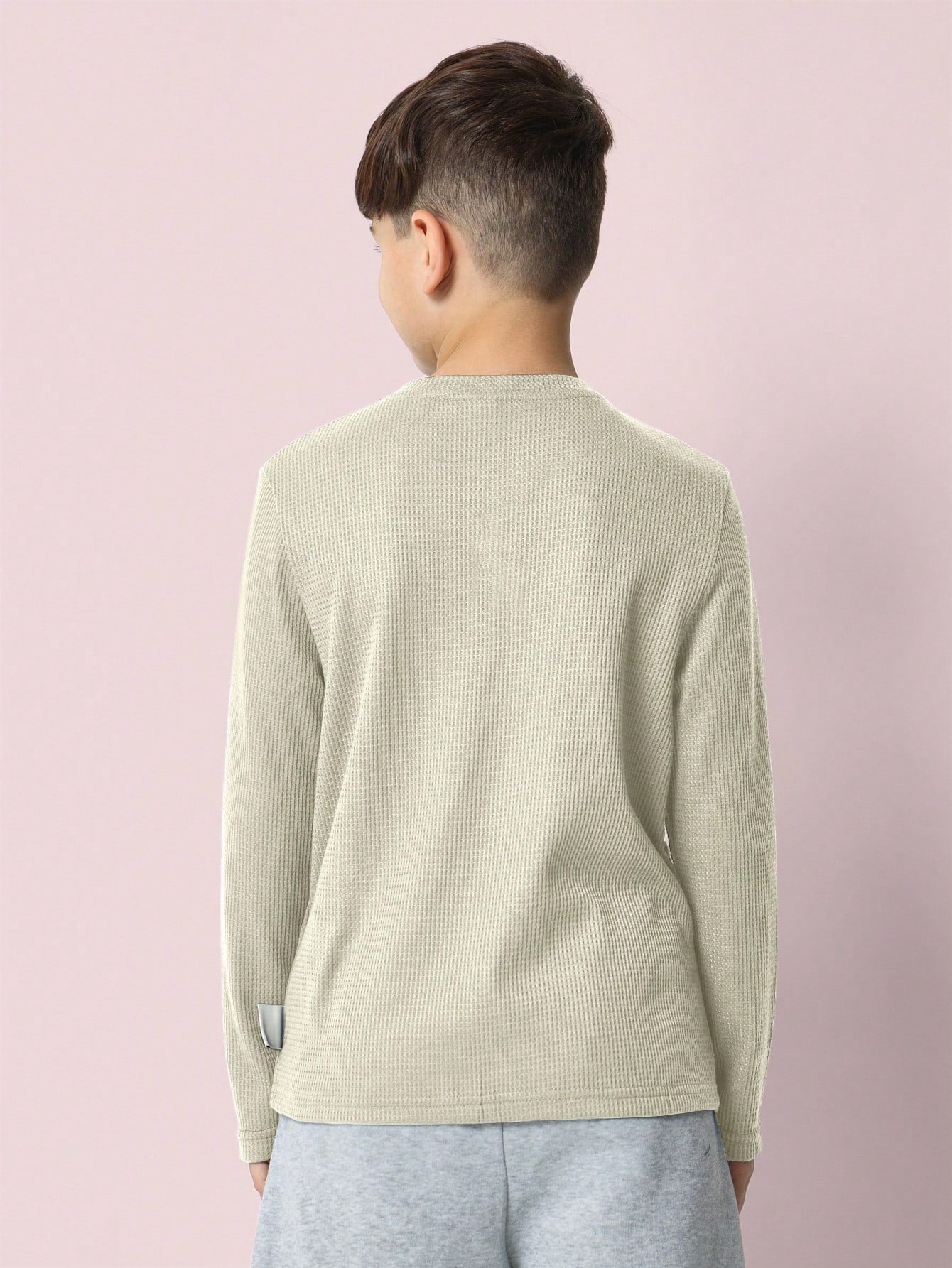 Tween Boys Regular Fit Textured Long Sleeve Henley Tee