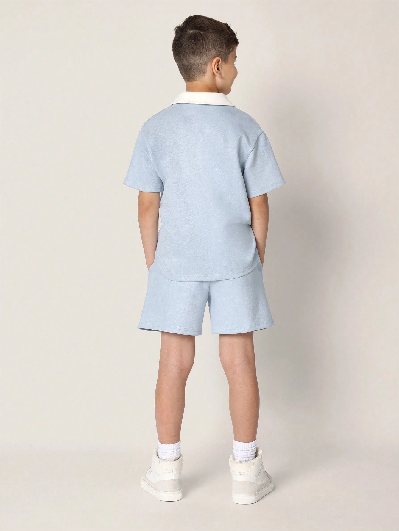 Tween Boys Comfy Regular Fit Suedette Contrast Collar Polo Top And Short