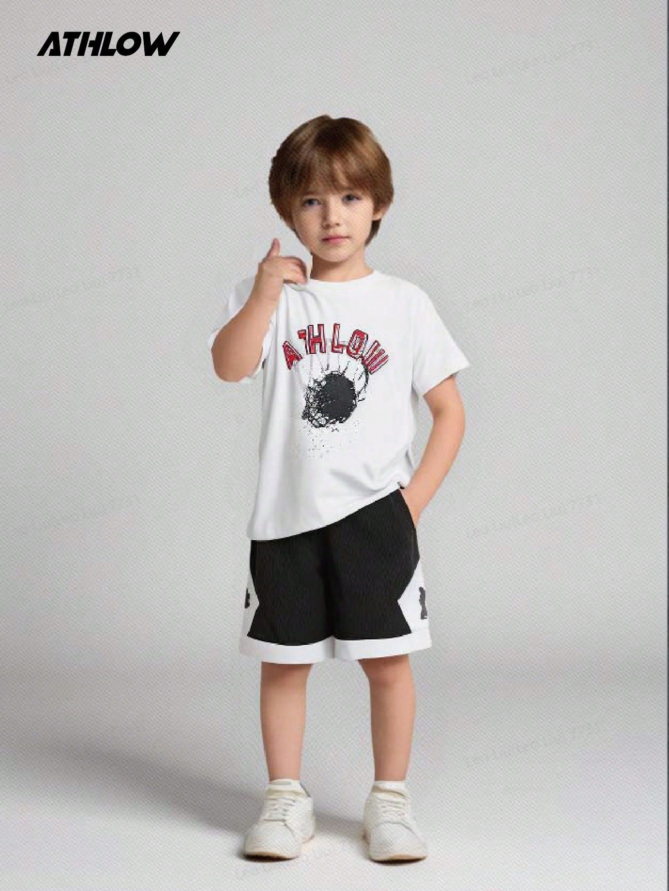 1 Set Kids Summer Short Sleeve T-Shirt & Shorts Black & White