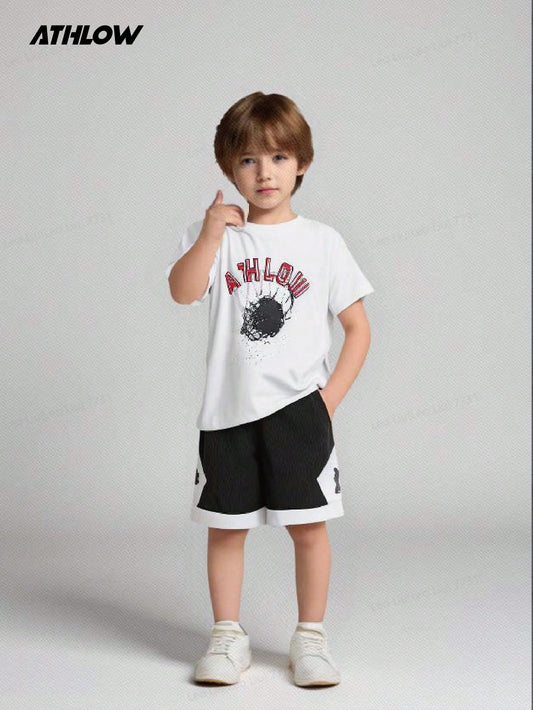 1 Set Kids Summer Short Sleeve T-Shirt & Shorts Black & White