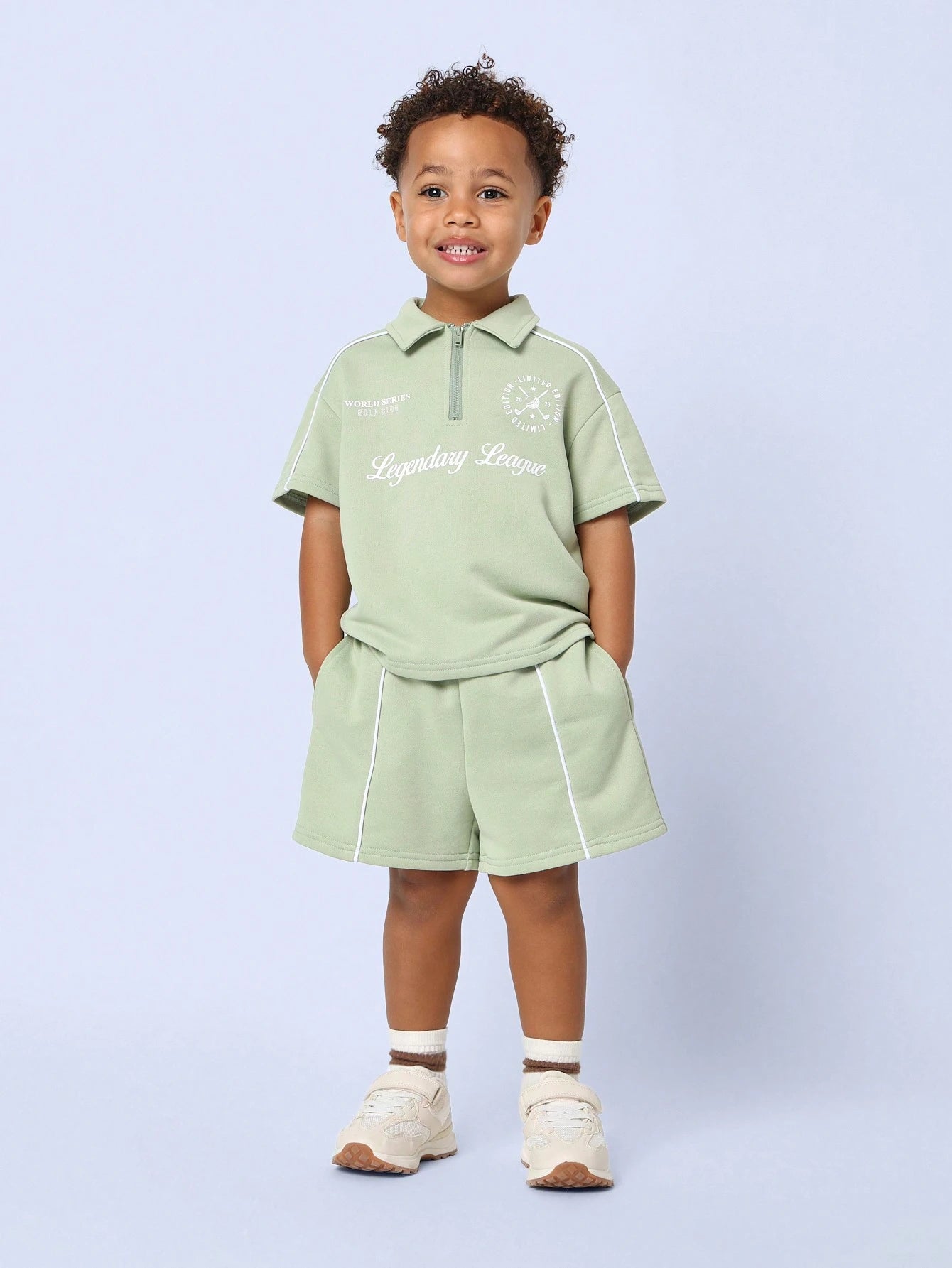 Lucky Charm Vintage Sage Green Polo Shorts Set Green