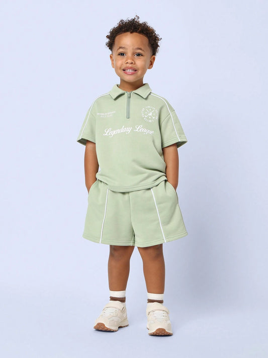 Lucky Charm Vintage Sage Green Polo Shorts Set Green