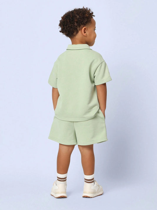 Lucky Charm Vintage Sage Green Polo Shorts Set