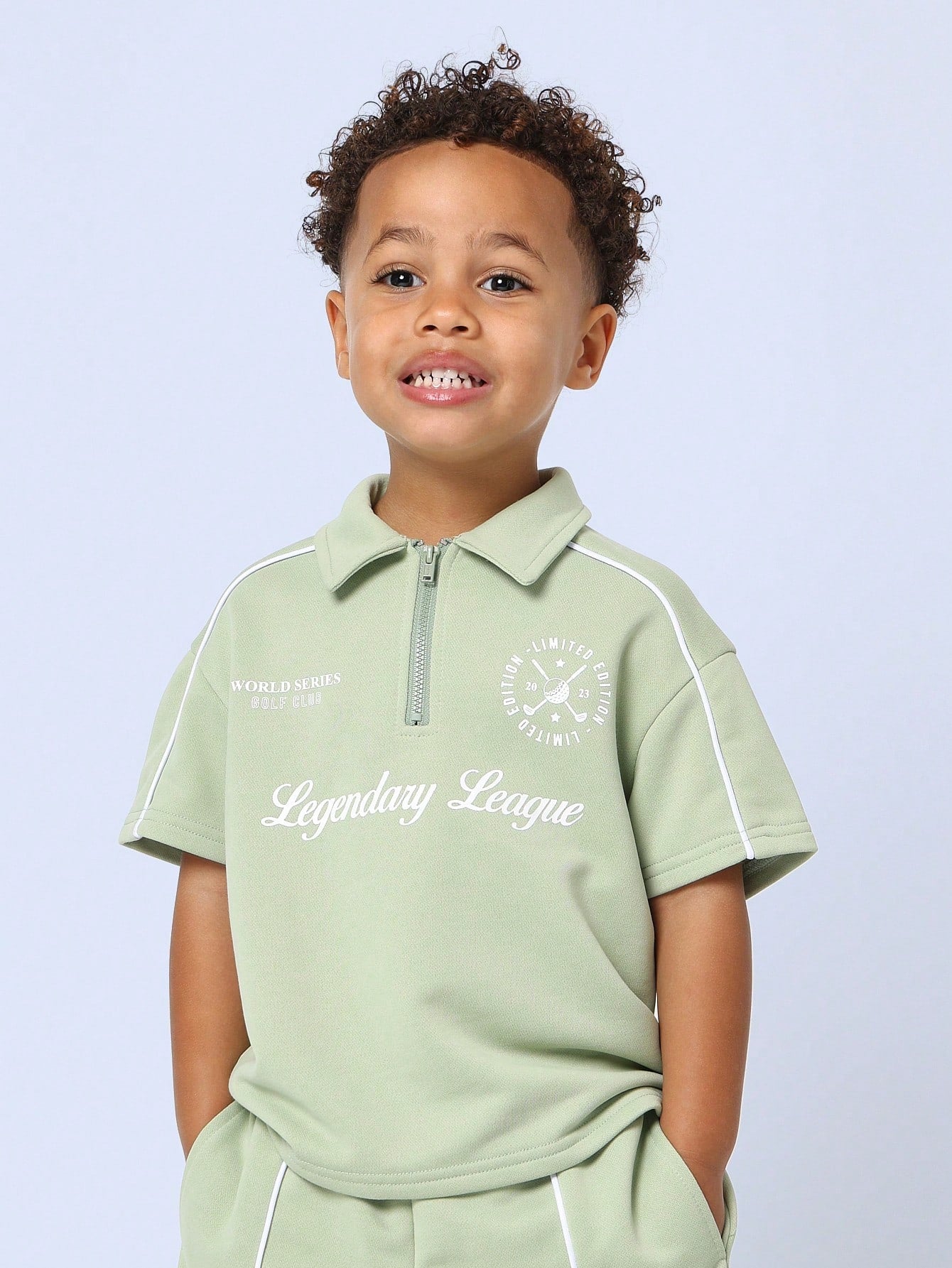 Lucky Charm Vintage Sage Green Polo Shorts Set