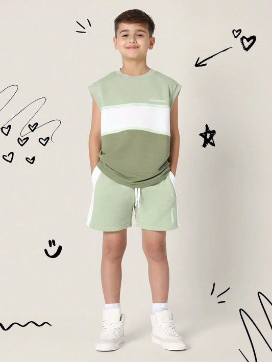 Stylish Lucky Charm Athletic Sleeveless Tank Top And Shorts Set Green